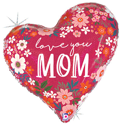 28" Mother's Day Floral Heart Holographic Foil Balloon (P15)