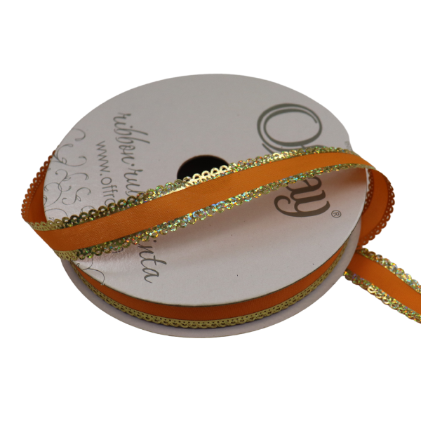#3 Offray Orange/Gold Sparkle Elegance Ribbon -5/8" Wide x 25 Yards | 1 Spool