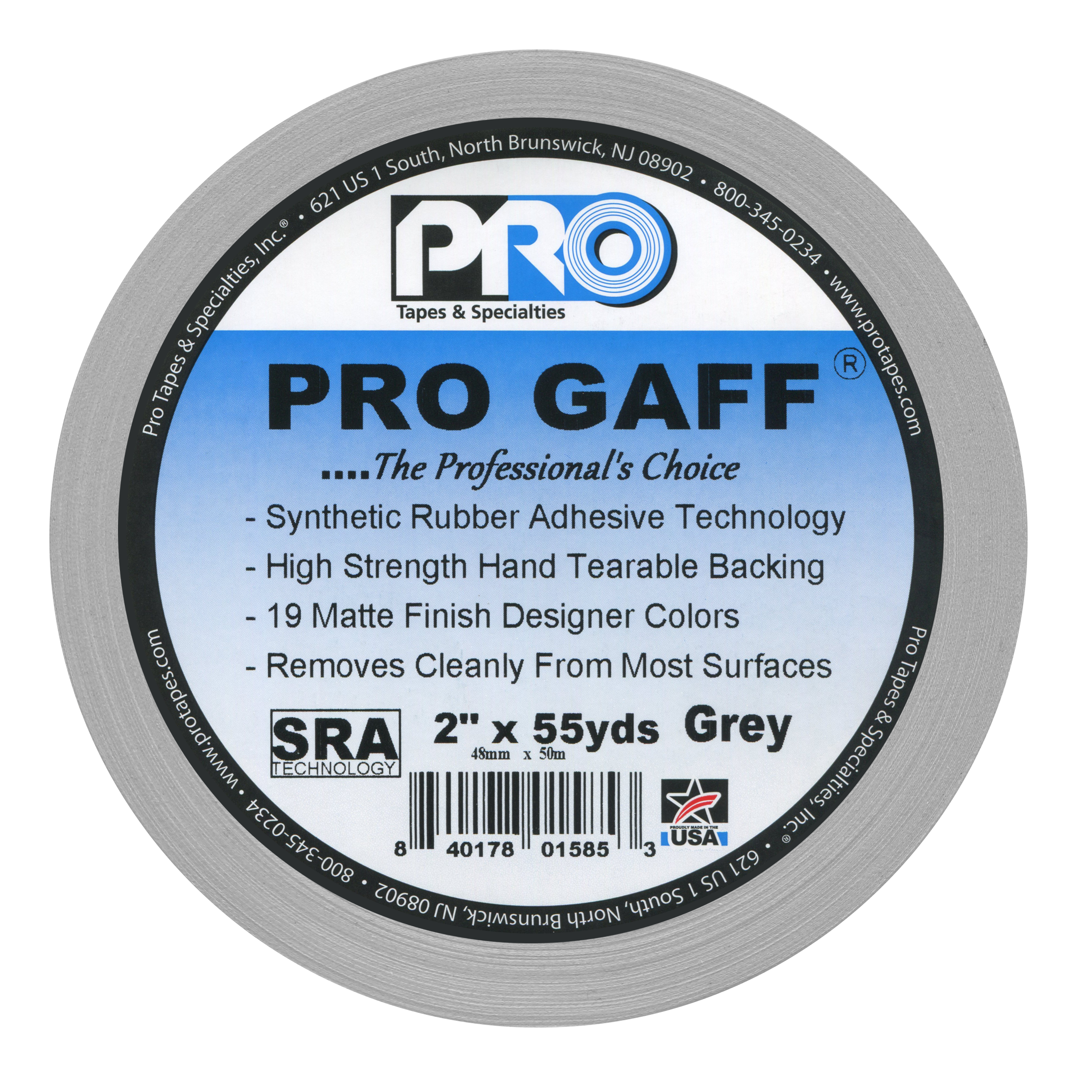 Grey Pro Gaff® - Gaffer Tape - 2" Wide x 55 Yards Long | 1 Roll - Professional Adhesive Tape