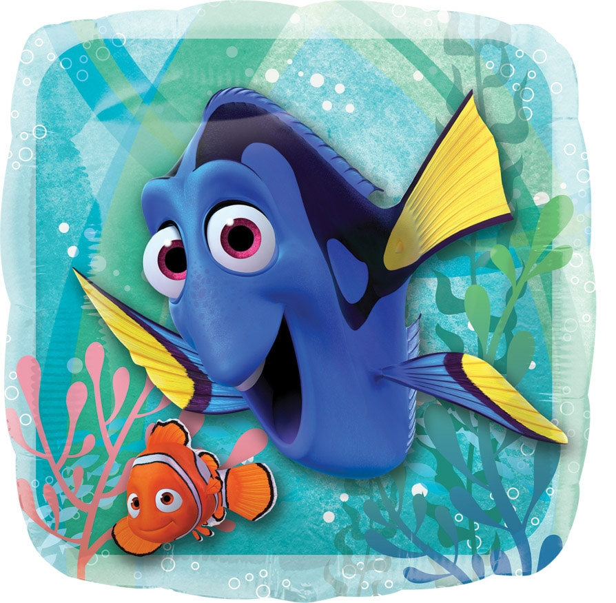 9" Anagram Finding Dory Square Airfill Foil Balloon | Clearance - Final Sale!