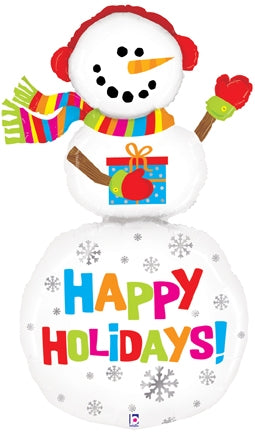 60" Betallic Special Delivery Snowman Happy Holidays Foil Balloon | Stands 5 Feet Tall!