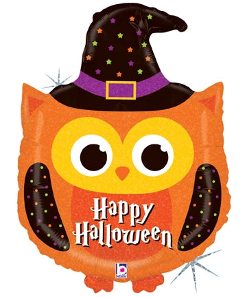 32" Betallic Halloween Owl Holographic Foil Balloon (WSL) | Clearance - Final Sale!
