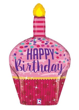 35" Betallic Dimensionals Birthday Sparkles Cupcake Balloon