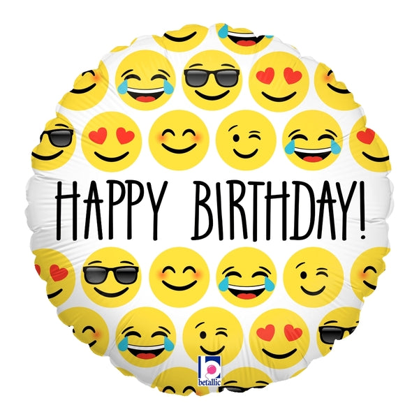 18" Emoji Birthday Foil Balloon | Buy 5 Or More Save 20%