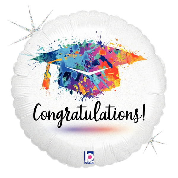 18" Betallic Painterly Grad Congratulations Holographic Foil Balloon (S2R3) | Buy 5 Or More Save 20%