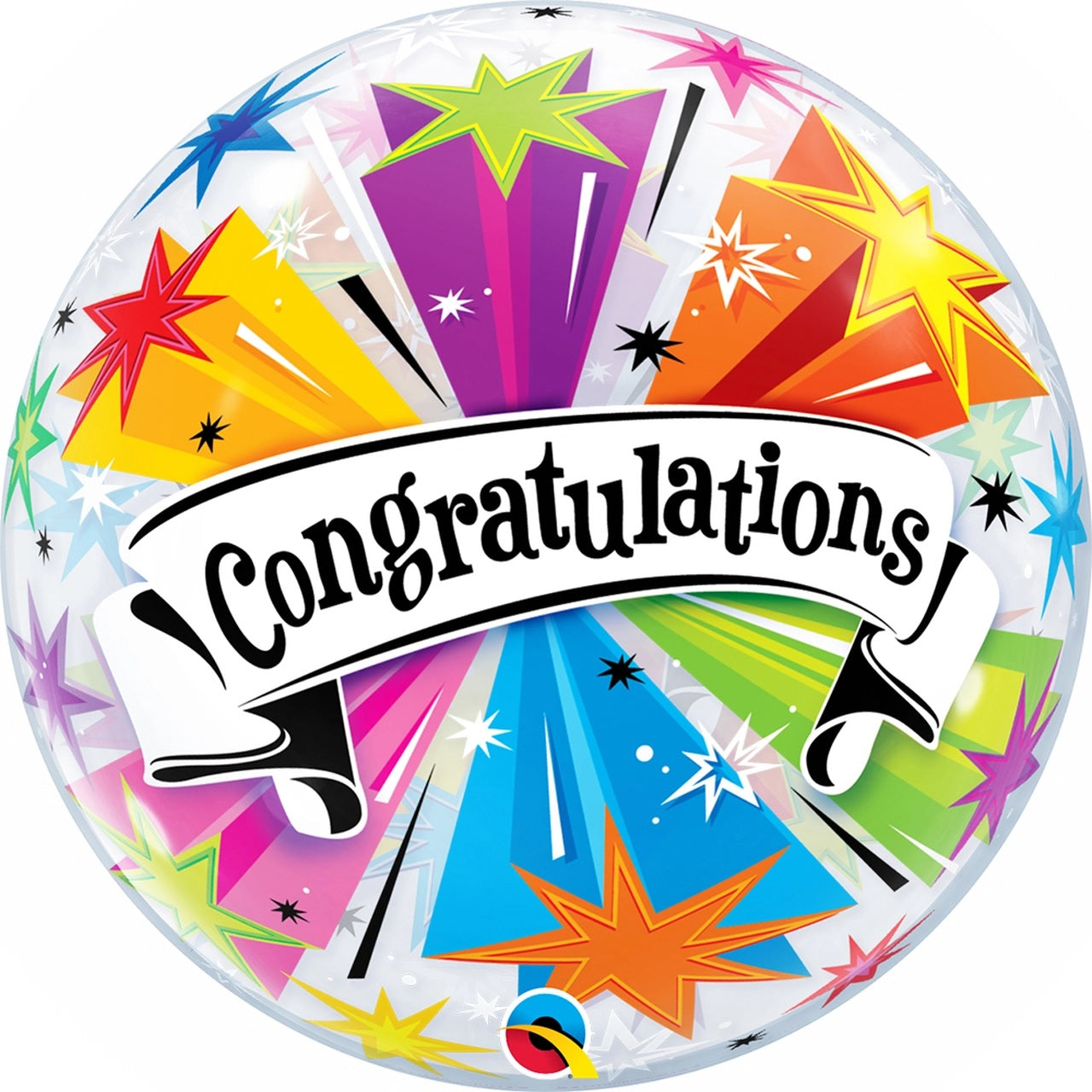 Globo burbuja Qualatex de estrellas de felicitaciones de 22"