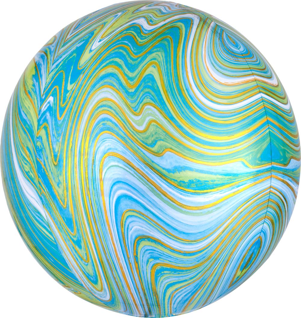 15" Anagram Blue/Green Marbelz Orbz XL Foil Balloons - Globe Shape | 3 Count