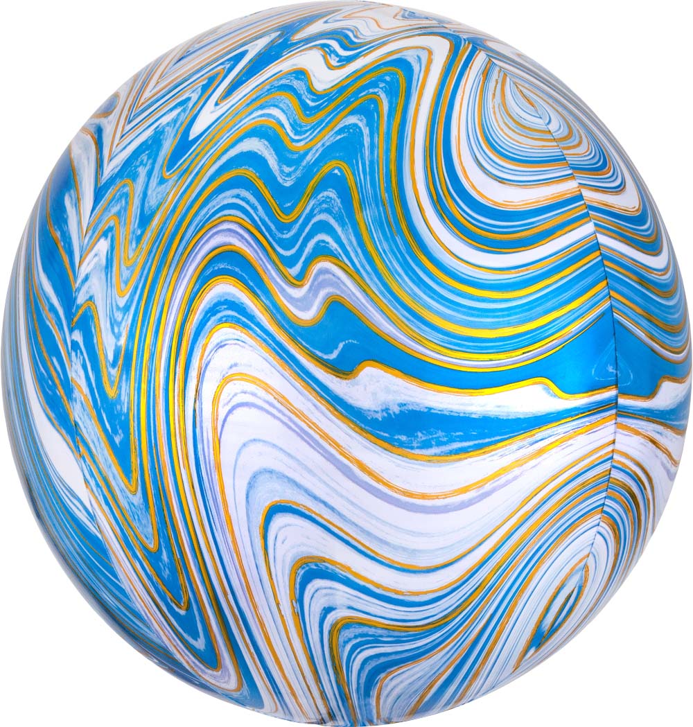 15" Anagram Blue Marblez Orbz XL Foil Balloons - Globe Shape | 3 Count