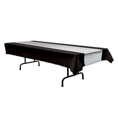 Black & Silver Plastic Rectangular Tablecover