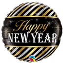 Globo de papel de aluminio con rayas diagonales Feliz Año Nuevo (WSL) de 18" | Liquidación - ¡Hasta agotar existencias!