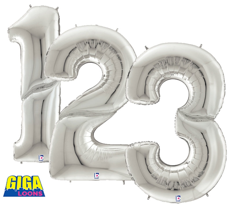 53" Silver Gigaloons Foil Number Balloon | Numbers 0-9