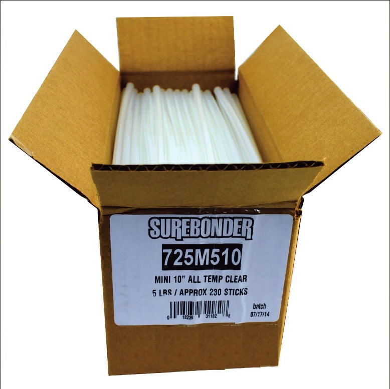Mini barras de pegamento transparente para todas las temperaturas de 10" | Caja de 5 libras