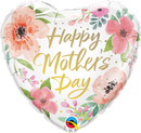 18" Mother's Day Pink Flora Foil Heart Balloon (P8) | Buy 5 Or More Save 20%