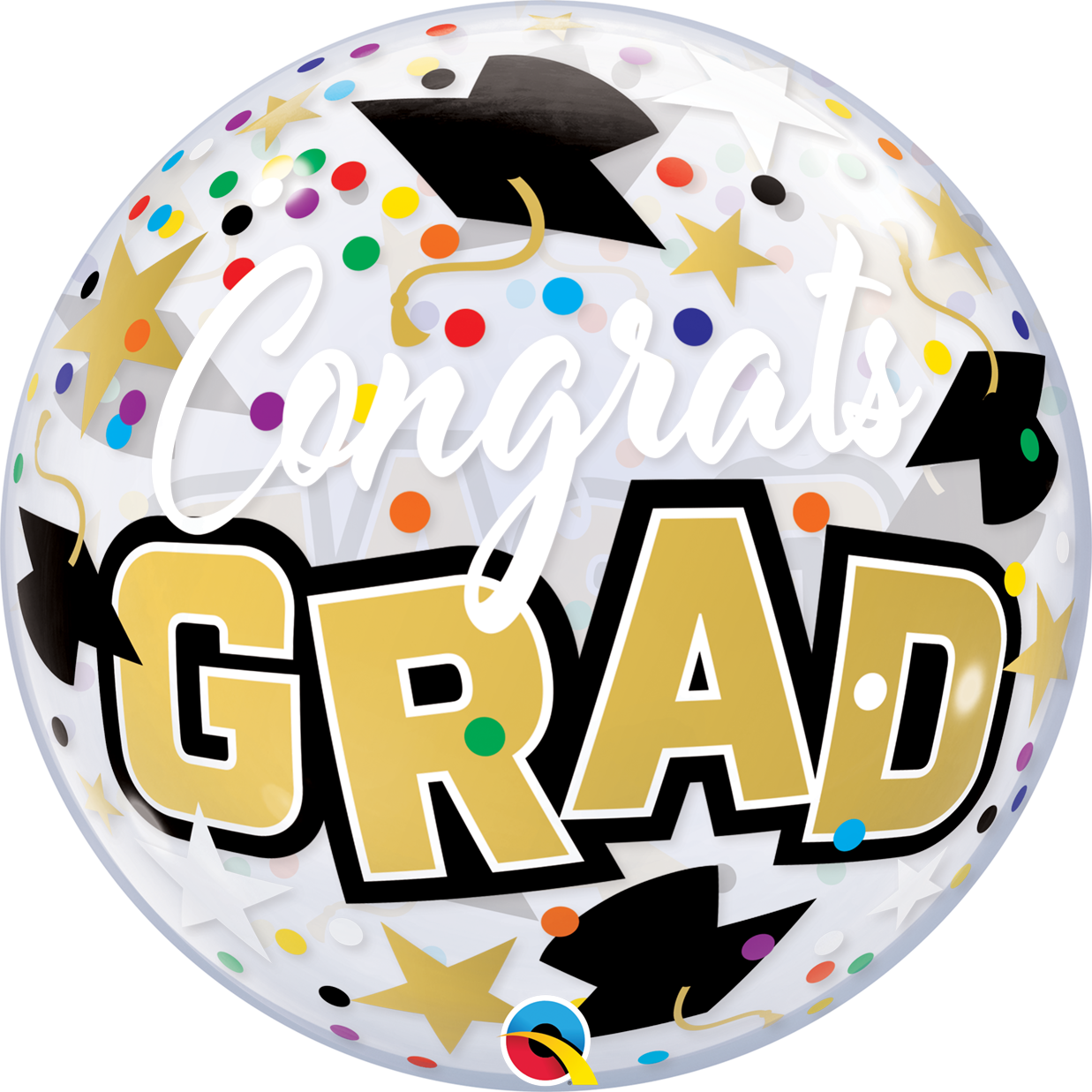22" Congrats Grad Stars and Dots Qualatex Bubble Balloon (P31)