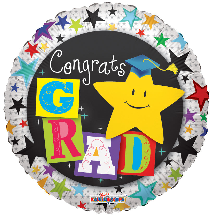 18" Congrats Grad Yellow Star Foil Balloon (P29) | Buy 5 Or More Save 20%