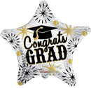 18" Congrats Grad Gold & Silver Star Foil Balloon (P25) | Buy 5 Or More Save 20%