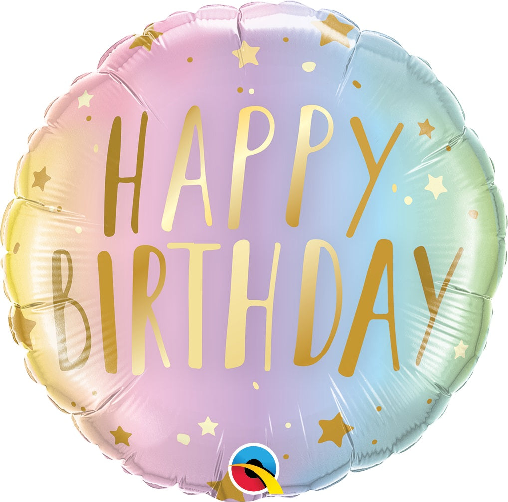 18" Happy Birthday Pastel Ombre & Stars Foil Balloon | Buy 5 Or More Save 20%
