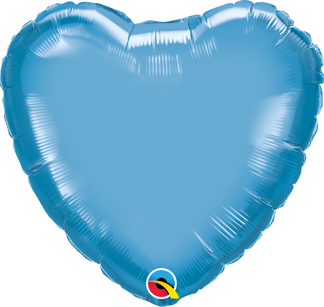 18" Qualatex Chrome Blue Heart Foil Balloons | Buy 5 Or More Save 20%
