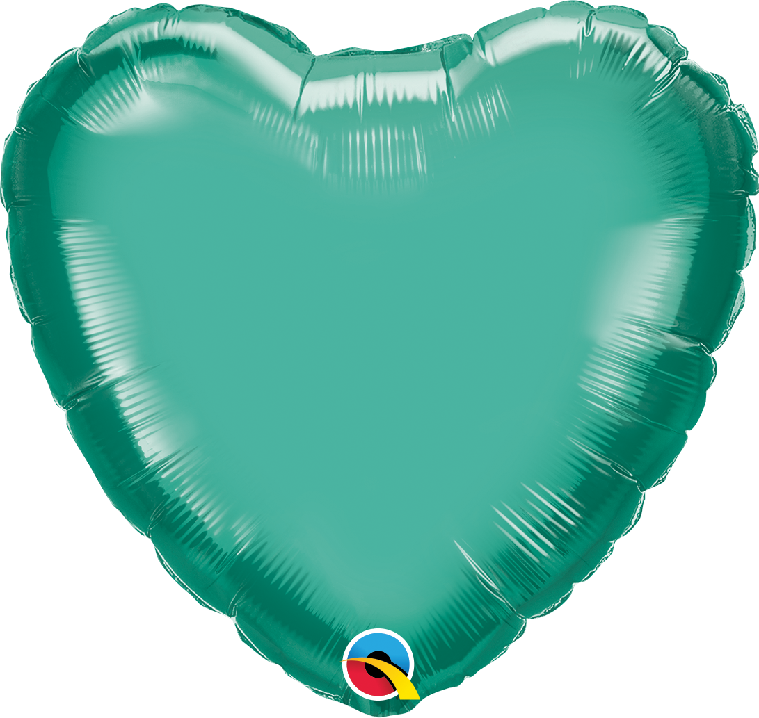 18" Qualatex Chrome Green Heart Foil Balloons | Buy 5 Or More Save 20%