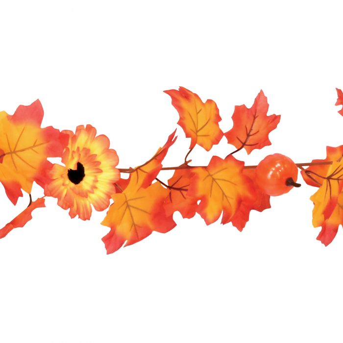 6' Artificial Autumn Garland With Flowers & Pumpkins | 1 Count