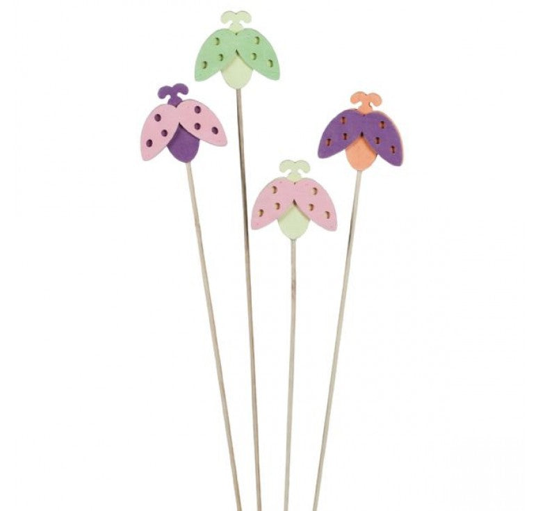 21" Assorted Ladybug Wooden Floral Picks | 12 Count