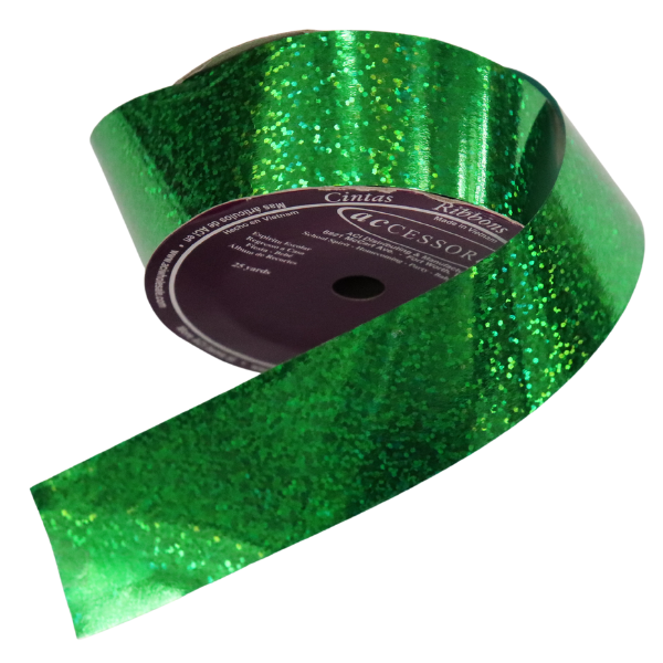 #9 ACI Green Holographic Glitter Ribbon - 1 5/16" Wide, 25 Yards Long | 1 Spool