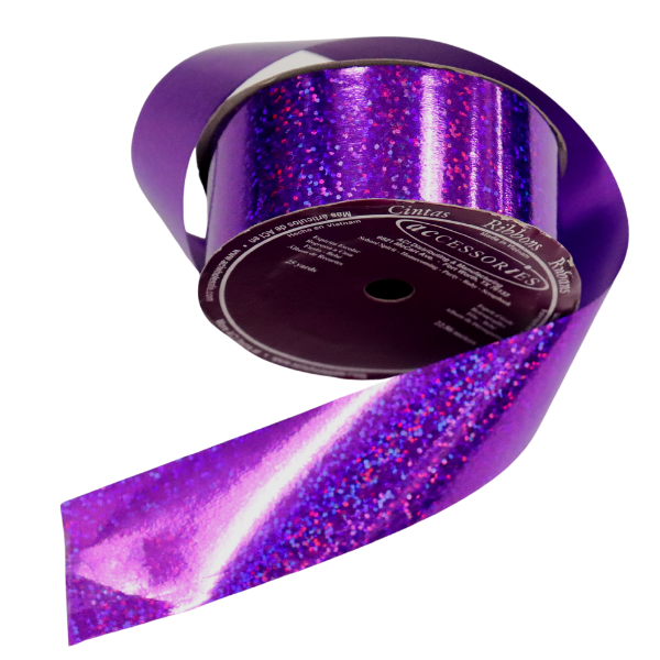 #9 ACI Purple Holographic Glitter Ribbon - 1 5/16" Wide, 25 Yards Long | 1 Spool