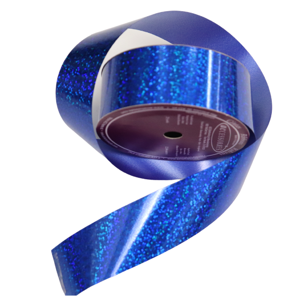 #9 ACI Blue Holographic Glitter Ribbon - 1 5/16" Wide, 25 Yards Long | 1 Spool