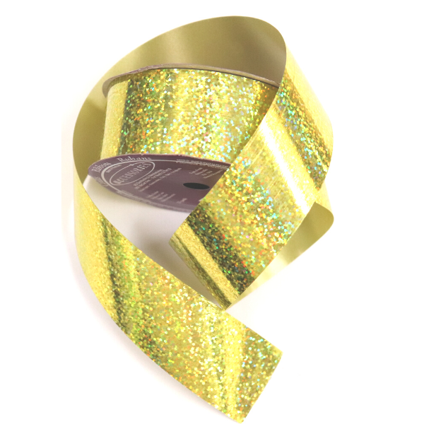 #9 ACI Gold Holographic Glitter Ribbon - 1 5/16" Wide, 25 Yards Long | 1 Spool