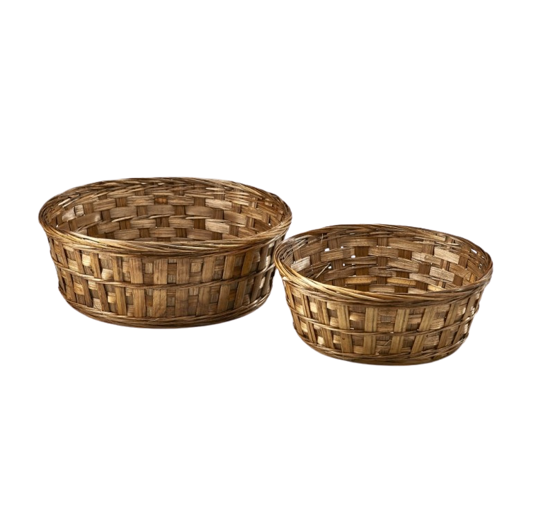 12" Brown Stain Bamboo Bowl- Gift Basket Including Plastic Liner