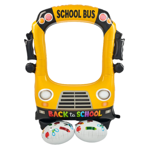 56" Selfie School Bus Frame Foil Airloonz Balloon (P37) | Stands Over 4 Feet Tall - No Helium Required!