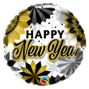18" Happy New Year Black & Gold Fans Foil Balloon (WSL) | Clearance - While Supplies Last!