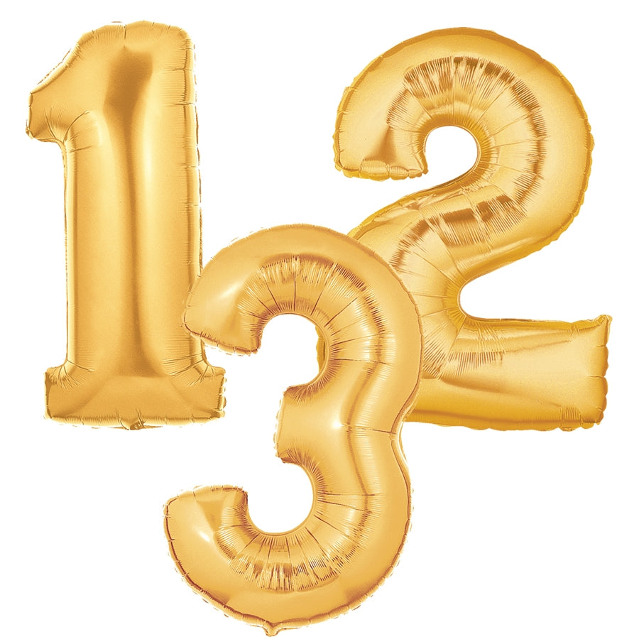 7" | 14" |34"| 40" Gold Number Foil Balloon- Numbers 0-9 | 3 Sizes Available