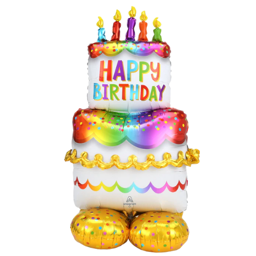 53" Birthday Cake Airloonz Foil Balloon | Stands Over 4 Feet Tall - No Helium Required!