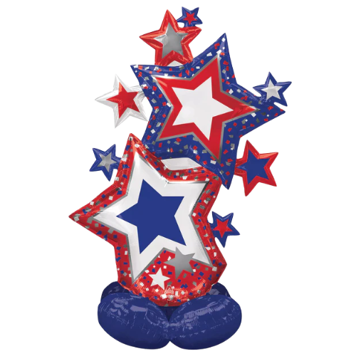 59" Patriotic Star Cluster AirLoonz Foil Balloon (P27) | Stands Over 4 Feet Tall - No Helium Required!