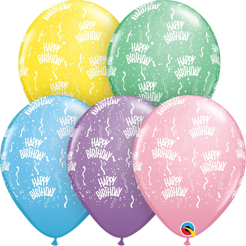 11" Qualatex Pastel Birthday-A-Round Latex Balloons Assortment | 50 Count