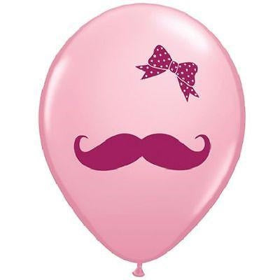 11" Qualatex Pink Mustache & Ribbon Latex Balloon | 50 Count