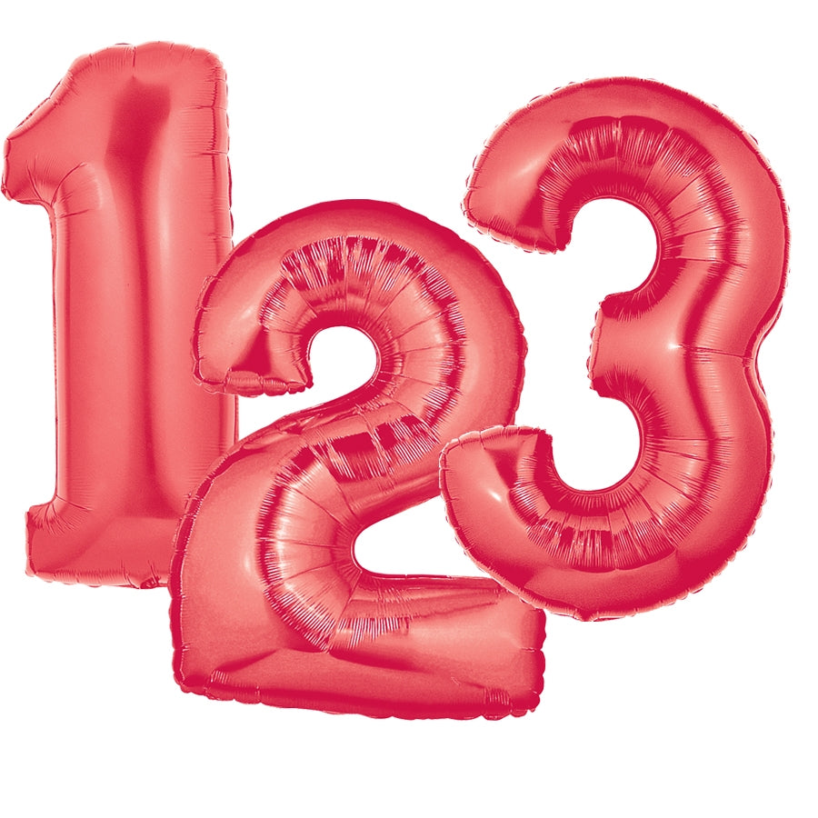 34" |40" Red Foil Number Balloon - Megaloons | Numbers 0-9