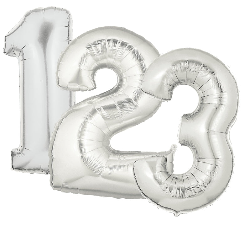 7" | 14" | 34" | 40" Silver Number Balloons- Numbers 0-9 | 3 Sizes Available