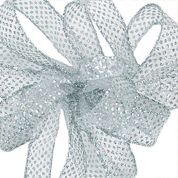 #3 Offray Silver Bolten Glitter Wired Edge Ribbon - 5/8 Inch Wide, 50 Yards Long | 1 Spool