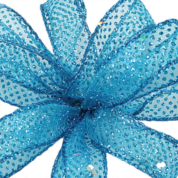 #3 Offray Turquoise Bolten Glitter Wired Edge Ribbon - 5/8 Inch Wide, 50 Yards Long | 1 Spool
