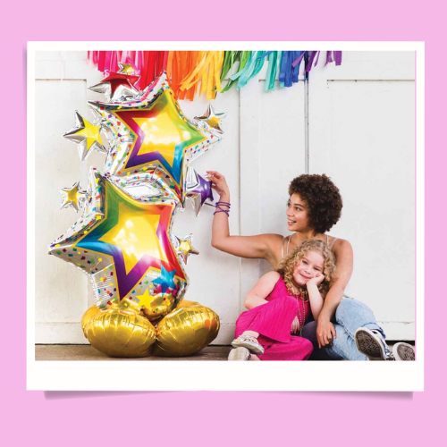 59" Colorful Star Cluster Airloonz Foil Balloon | Stands Over 4 Feet Tall - No Helium Required!