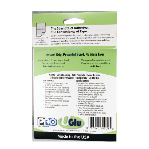 Pro Tapes UGlu Dashes - 1/2 Inch x 5/8 Inch | 160 Dashes - No Mess Adhesive Squares