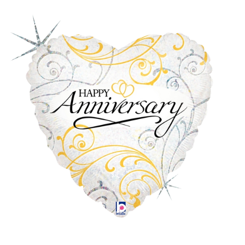 18" Filigree Anniversary Heart Foil Balloon | Buy 5 Or More Save 20%