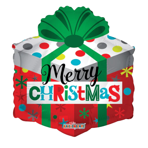 18" Gift Box Shape- Merry Christmas Foil Balloon (P23) | Buy 5 Or More Save 20%