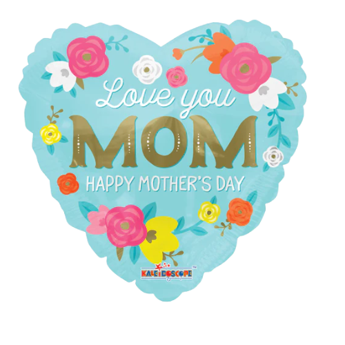18" Conver Love You Mom Flowers Heart Foil Balloon (S1R4) | Buy 5 Or More Save 20%