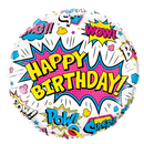 Globo de aluminio blanco (D) de superhéroe de cumpleaños de 18" | Compre 5 o más y ahorre un 20 %