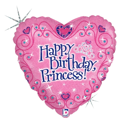 18" Betallic Happy Birthday Princess Holographic Foil Balloon | Buy 5 Or More Save 20%