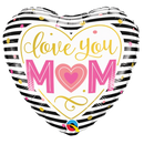 Globo de corazón de aluminio con rayas Love You Mom de 18" (P8) (D) | Compra 5 o más y ahorra un 20 %