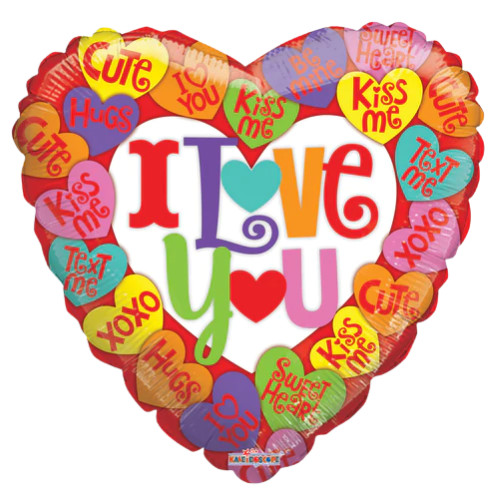 18″ I Love You Little Messages Heart Foil Balloon (P5) | Buy 5 Or More Save 20%